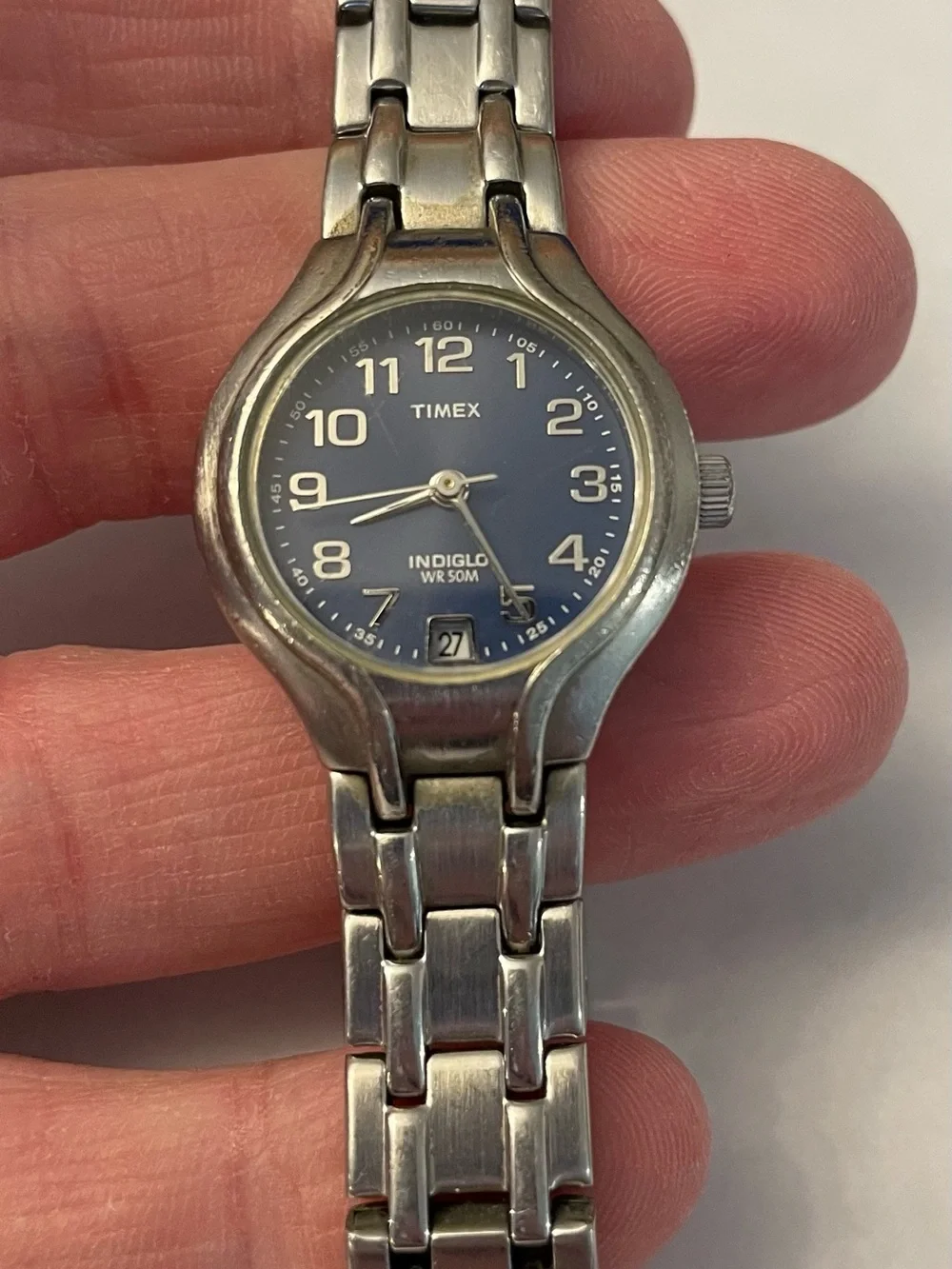 Timex Silver Stainless Steel Watch with Blue Dial